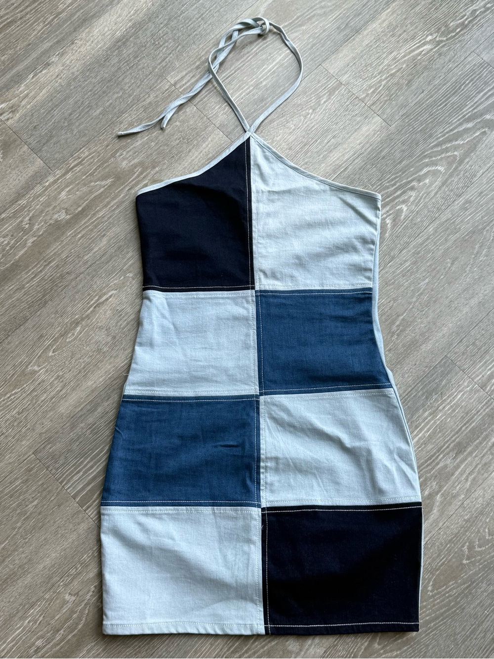Blue Blush Colorblock Halter Mini Dress in Navy & Light Blue